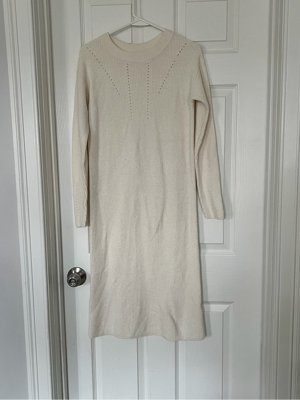 Banana Republic Cream Long-Sleeve Knit Midi Dress